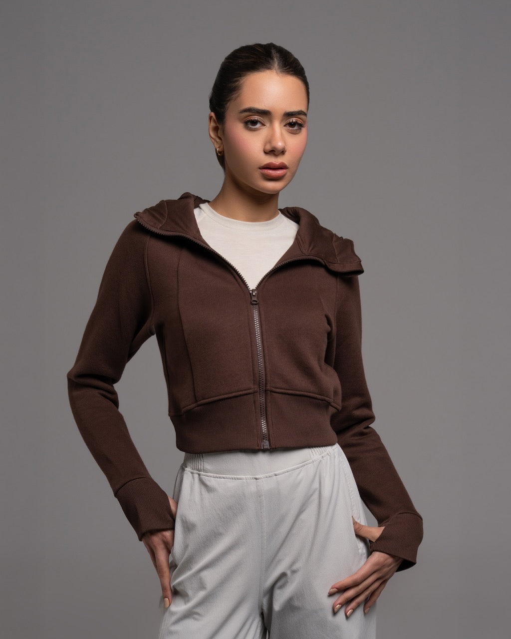Relaxed-Fit Full-Zip Cropped Hoodie