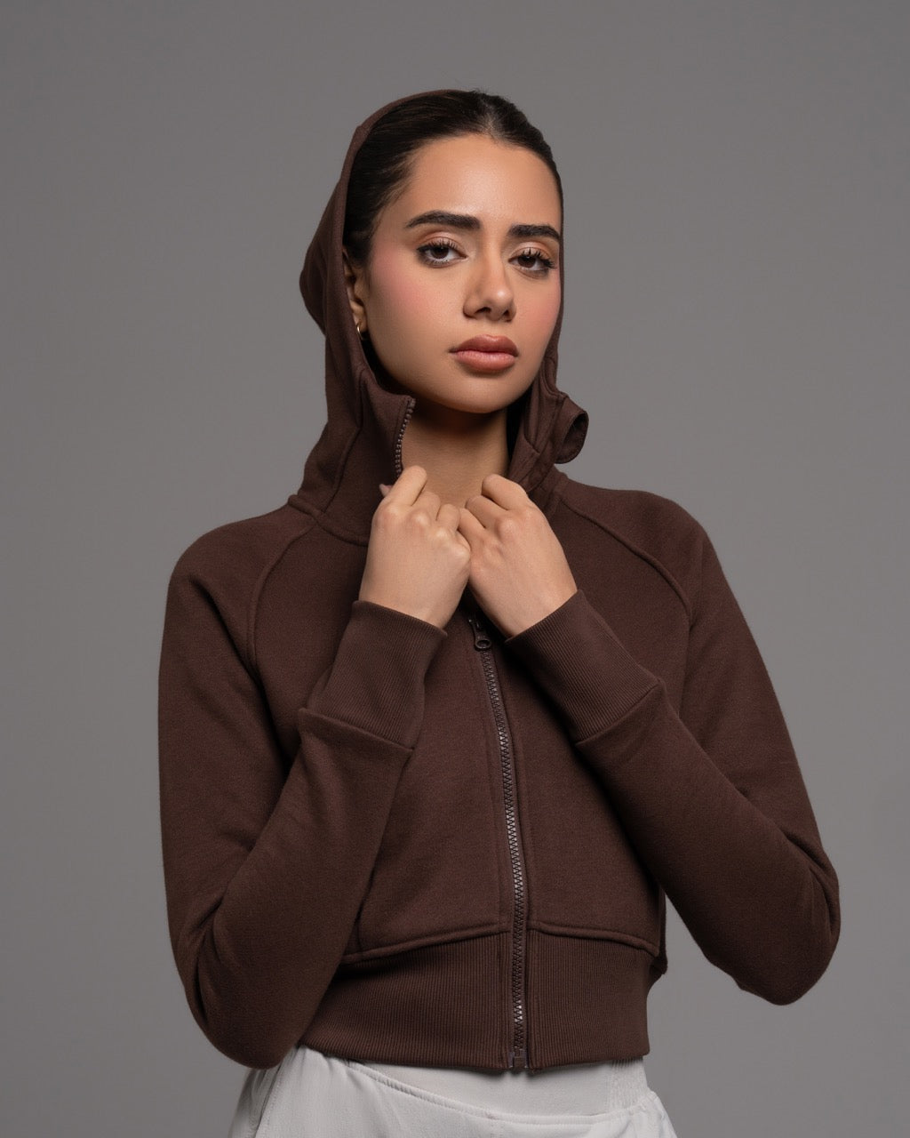 Relaxed-Fit Full-Zip Cropped Hoodie