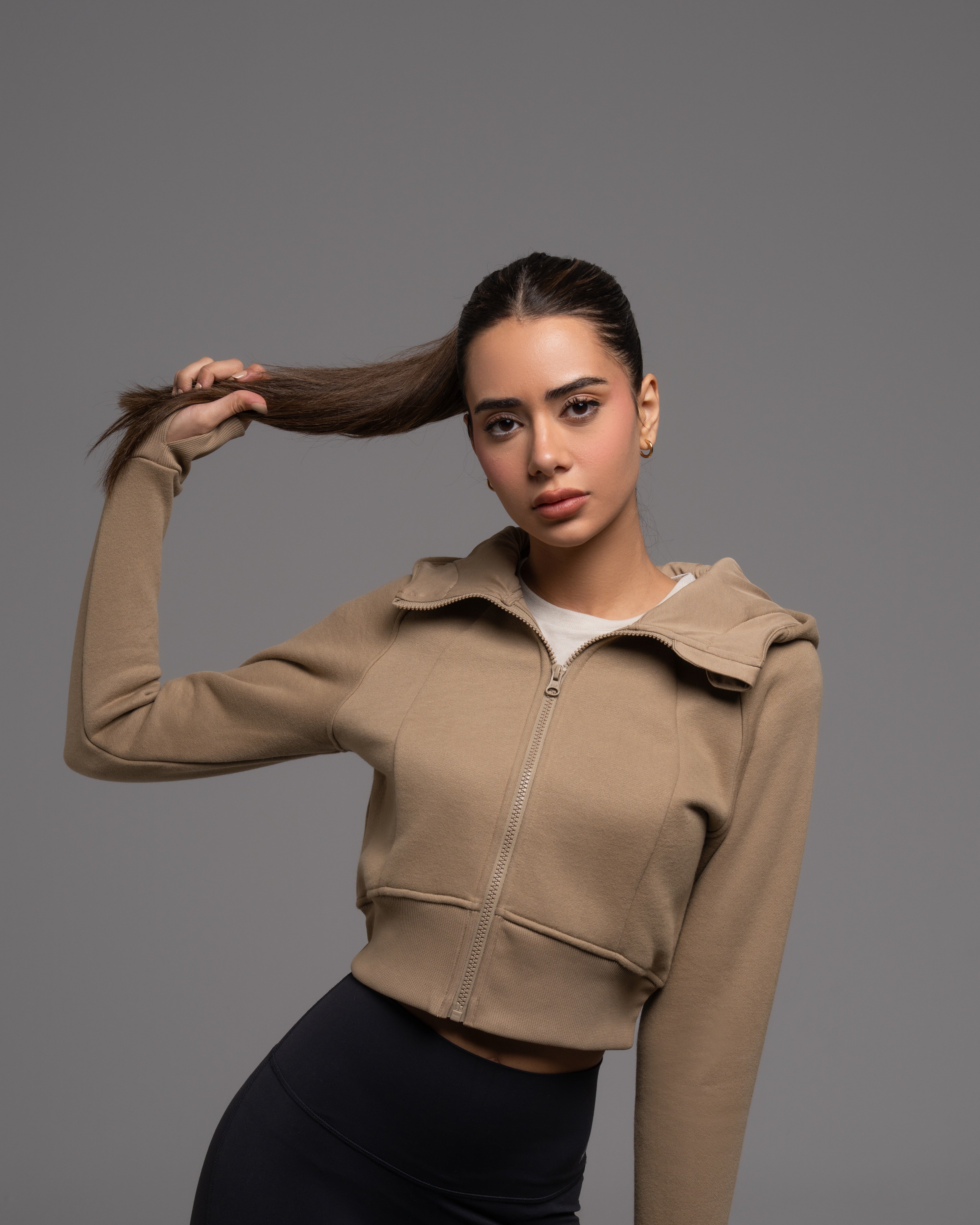 Relaxed-Fit Full-Zip Cropped Hoodie