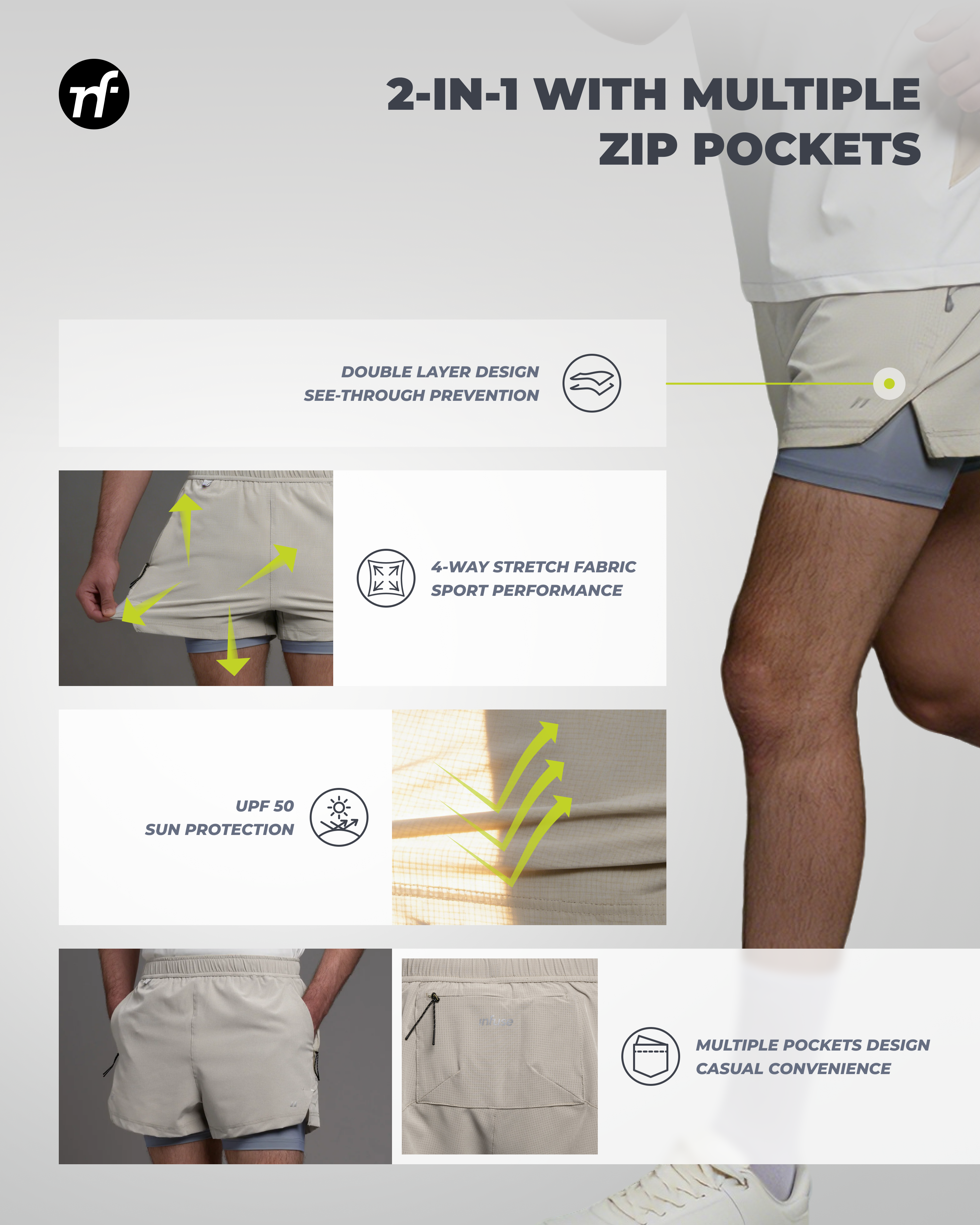 2-in-1 Breathable UPF50 Sport Shorts