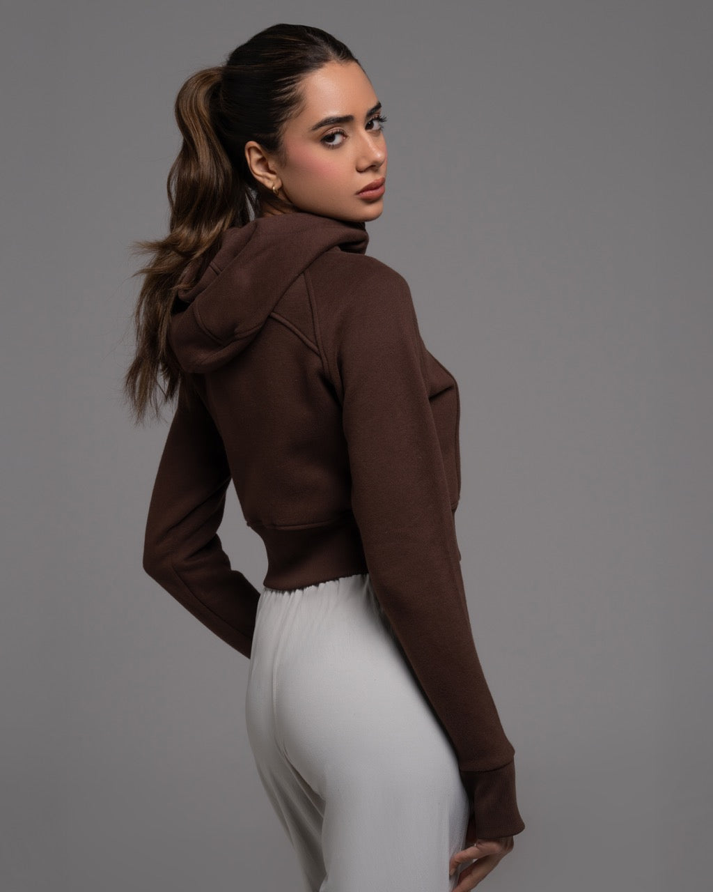 Relaxed-Fit Full-Zip Cropped Hoodie