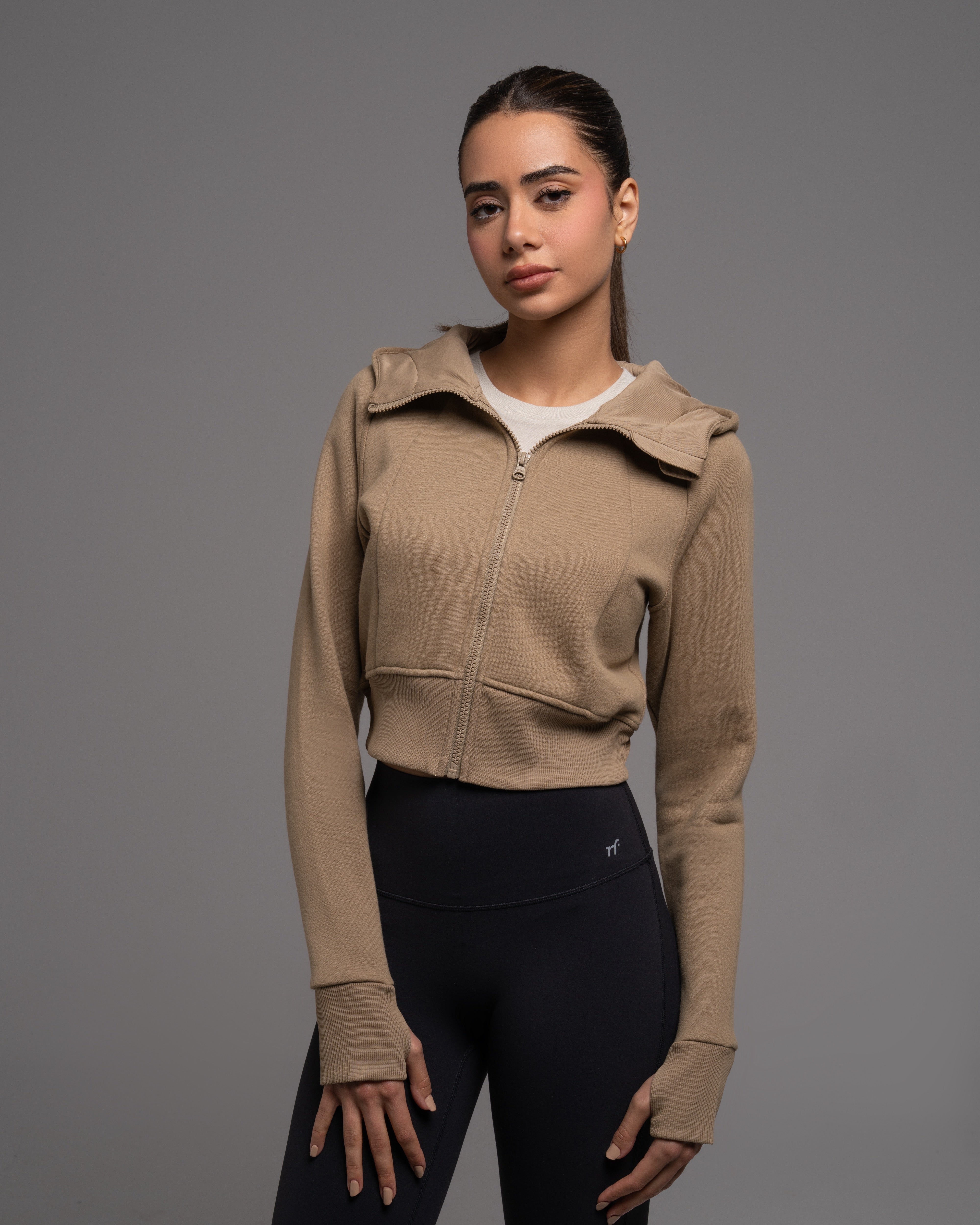 Relaxed-Fit Full-Zip Cropped Hoodie