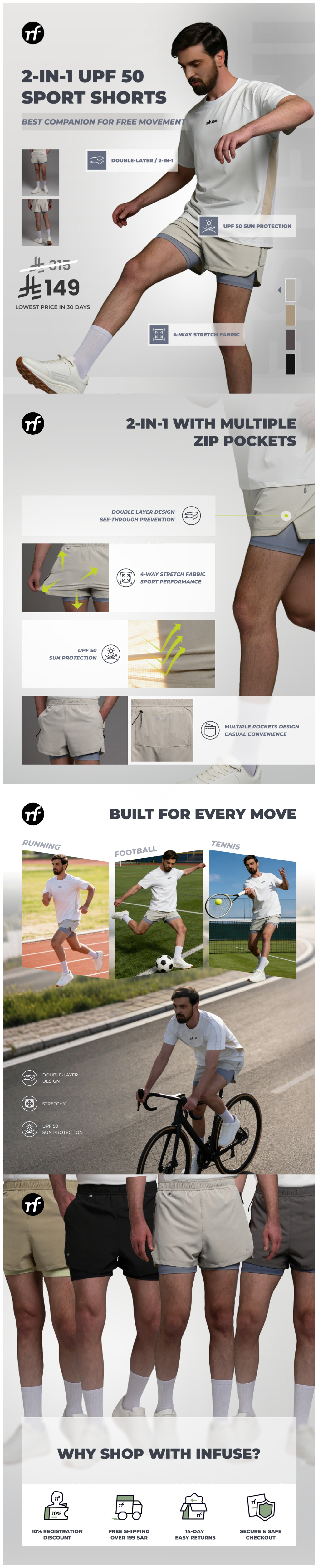 2-in-1 Breathable UPF50 Sport Shorts